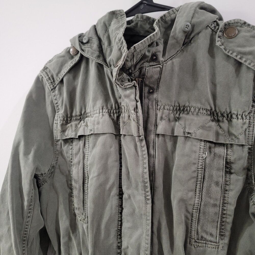 Y2K American Eagle Womens Jacket Size Xs Green Military Hooded - Picture 3 of 7